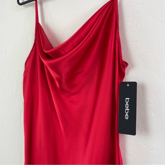 Bebe Y2K-Inspired Red Satin Cowl Neck Midi Slip Dress Size Medium NEW - Picture 6 of 15